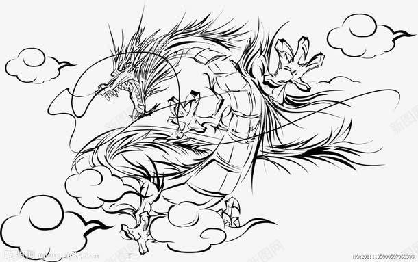 手绘中国风龙png免抠素材_88icon https://88icon.com 中国风 手绘 简笔画 线条 龙