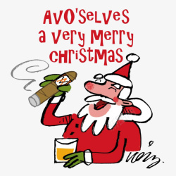 卡通圣诞老人抽雪茄喝饮料插画免素材