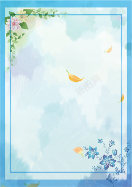蓝色矢量插画花卉夏季促销海报背景背景