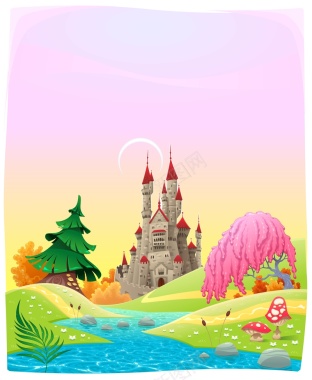 矢量儿童卡通童话城堡背景背景
