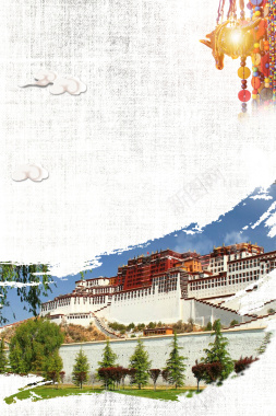 旧纸效果西藏旅游宣传海报背景背景