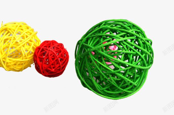 树藤球球png免抠素材_88icon https://88icon.com 产品实物 红色 绿色 装饰球 黄色