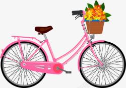 手绘粉色自行车花篮图案素材