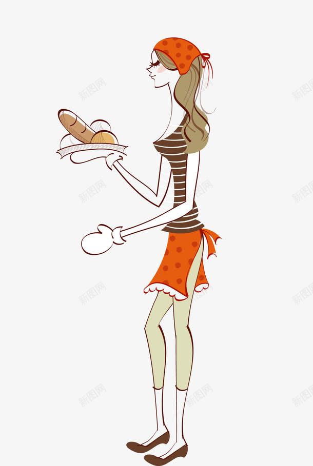 卡通人物手绘png免抠素材_88icon https://88icon.com 做面包的美女 卡通人物 厨师 手绘人物 拿着面包