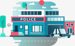 白衣警察AI卡通警察局建筑插画矢量图高清图片