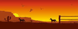 马的影子夕阳下的野马广告背景矢量图高清图片