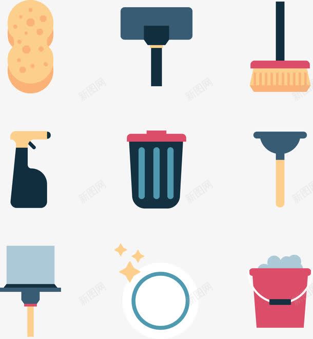 清理垃圾用具png免抠素材_88icon https://88icon.com 吸尘器 垃圾桶 水桶