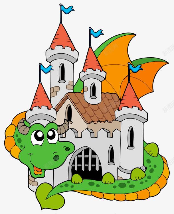 城堡和翼龙png免抠素材_88icon https://88icon.com 动物 卡通 卡通城堡 古堡 可爱翼龙 城堡 手绘 翼龙 龙