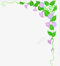 手绘紫色小花绿叶边框装饰素材