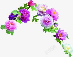 粉紫色花朵绿叶装饰素材