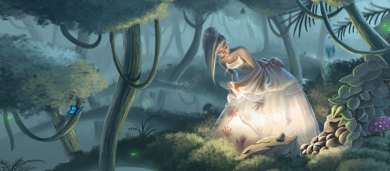 森林里的公主jpg设计背景_88icon https://88icon.com 卡通 手绘 梦幻 森林 海报banner 白雪公主 童话 童趣