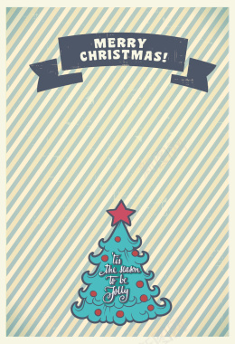 手绘卡通复古圣诞树海报背景矢量图背景
