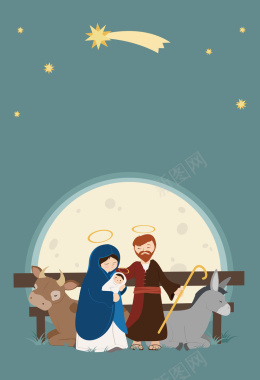卡通耶稣诞生节日海报背景矢量图背景