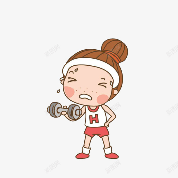 卡通吃力举起哑铃流汗的女孩png免抠素材_88icon https://88icon.com 健身运动 卡通人物流汗 哑铃健身 汗滴 运动女孩 运动流汗