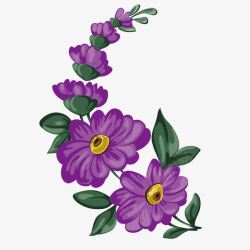 卡通紫色大花绿叶素材