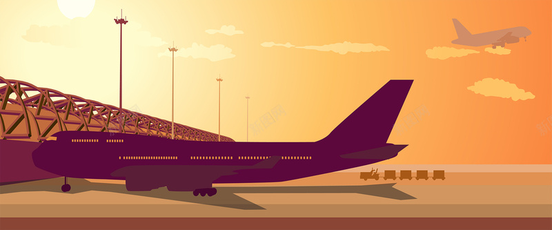 飞机机场卡通背景矢量图背景