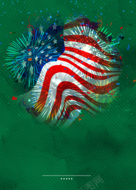 水彩绿色美国国旗礼花促销海报背景矢量图背景