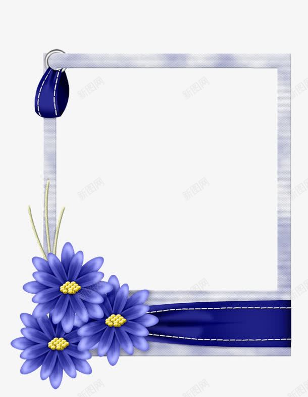 蓝色花朵白色边框png免抠素材_88icon https://88icon.com 白色 花朵 蓝色 边框