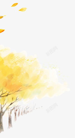 黄色手绘树林装饰图案素材