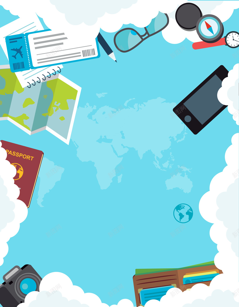 夏天去旅行吧快乐海报背景矢量图ai设计背景_88icon https://88icon.com 仰视 出游 墨镜 夏天 快乐 扁平 护照 旅行 海报背景 照相机 白云 蓝天 钱包 矢量图