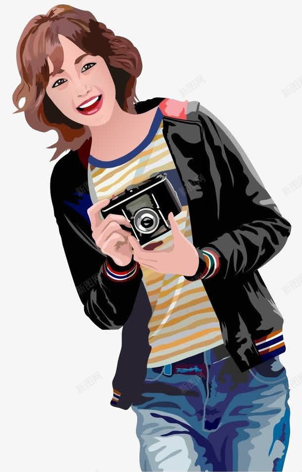 手拿相机微笑的年轻女孩插画png免抠素材_88icon https://88icon.com 图案 微笑的年轻女孩 手拿相机 手拿相机的女孩 插画