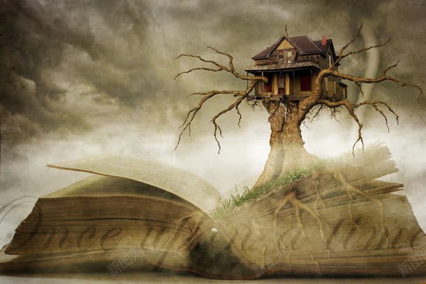 书本上的树屋创意jpg设计背景_88icon https://88icon.com 书本 创意 设计