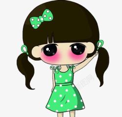 穿着绿色长裙的可爱卡通小女孩素材