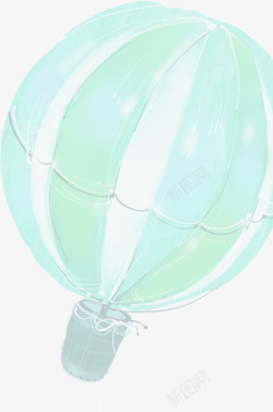 蓝色水彩浪漫热气球素材