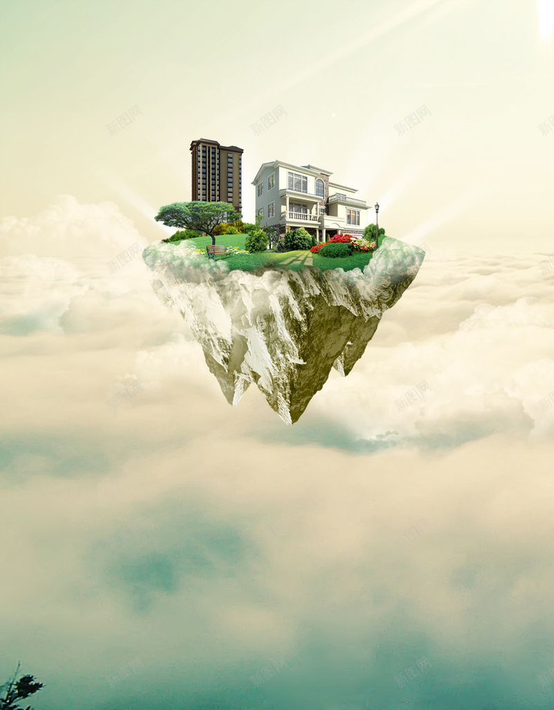 创意地产海报背景psd设计背景_88icon https://88icon.com 创意 商业 地产 小岛屿 广告背景 海报背景 画册背景 空中岛屿