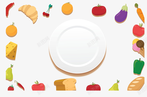 白色盘子食物边框矢量图ai免抠素材_88icon https://88icon.com 果蔬 白色盘子 矢量png 美食 食物 食物边框 矢量图