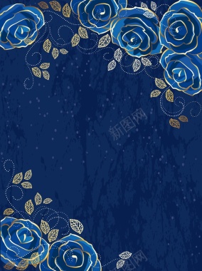 矢量蓝色复古欧式玫瑰花纹理背景背景