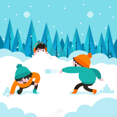 卡通儿童打雪仗冬季背景矢量图背景