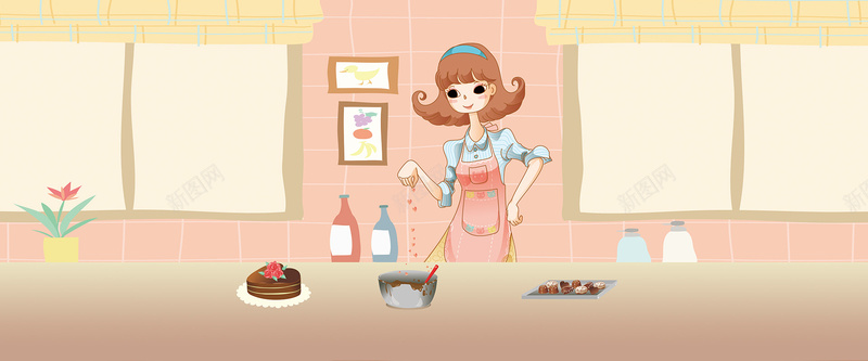 卡通厨房主妇烹饪背景背景