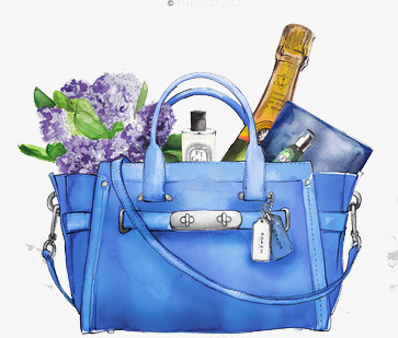 女性包包png免抠素材_88icon https://88icon.com 化妆品 手提包 笔记本 花卉 蓝色 酒