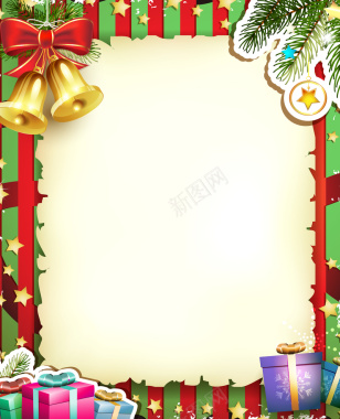 彩色条纹礼盒铃铛圣诞装饰背景矢量图背景
