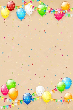 清新红色生日卡通气球海报背景矢量图背景