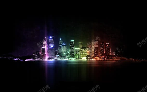 黑色七彩色城市夜景jpg设计背景_88icon https://88icon.com 城市 夜景 彩色 黑色