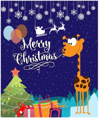 圣诞贺卡与可爱的长颈鹿背景矢量图背景