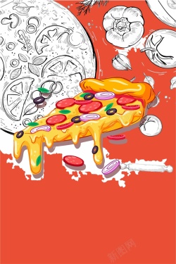 意大利披卡通手绘美食披萨西餐店海报背景矢量图高清图片