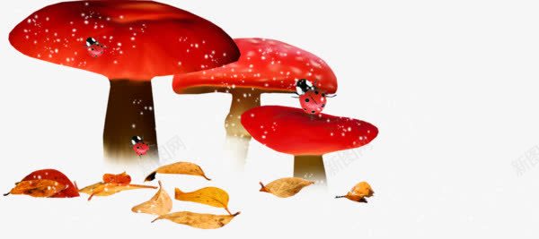 卡通红色毒蘑菇黄色枯叶png免抠素材_88icon https://88icon.com 卡通手绘 叶子 毒蘑菇 红色蘑菇