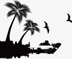 椰子树和海鸥矢量图素材
