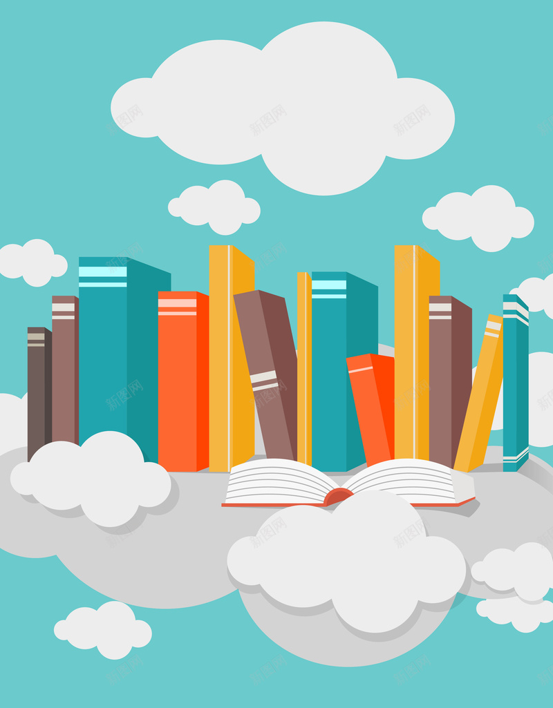 清新风格的世界读书日背景矢量图ai设计背景_88icon https://88icon.com 世界读书日 书本 书籍 白云 素材 背景 蓝天 读书日 矢量图