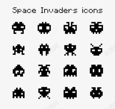 招手太空人黑色点像素太空侵入者人物图标图标
