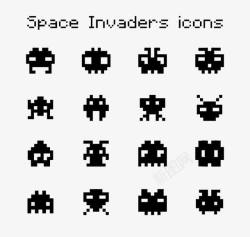 太空人侵入者黑色点像素太空侵入者人物图标高清图片