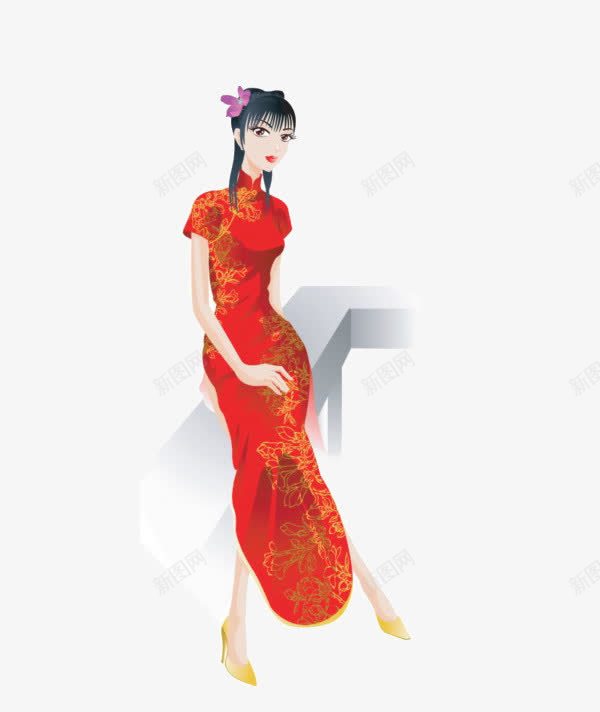 红色旗袍美女png免抠素材_88icon https://88icon.com 卡通 复古 手绘 旗袍 端坐 简图 红色 美女