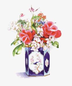 卡通中国风花朵花瓶装饰素材