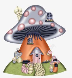 卡通手绘蘑菇房子素材