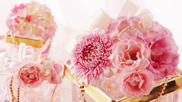 粉色菊花玫瑰宽屏背景