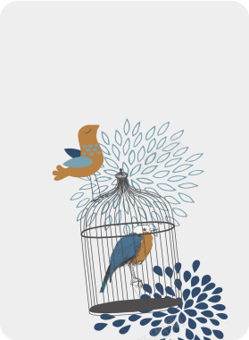 笼中鸟与停在笼子上的鸟背景矢量图背景