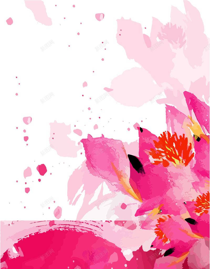 花卉植物粉色手绘水彩矢量海报ai设计背景_88icon https://88icon.com 手绘 植物 水墨 水彩 水彩植物 水彩泼墨 海报 矢量 粉色 花卉 矢量图